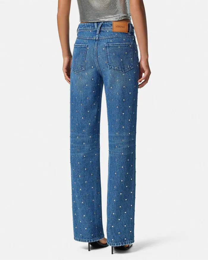 Versace Pants and Shorts Women Cielo Stellato Medusa 03995 Boyfriend Jeans Silver