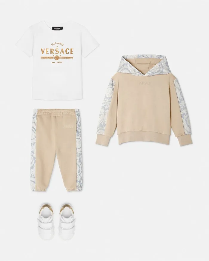 Versace Pants Kids Barocco Paneled Sweatpants Beigeprint