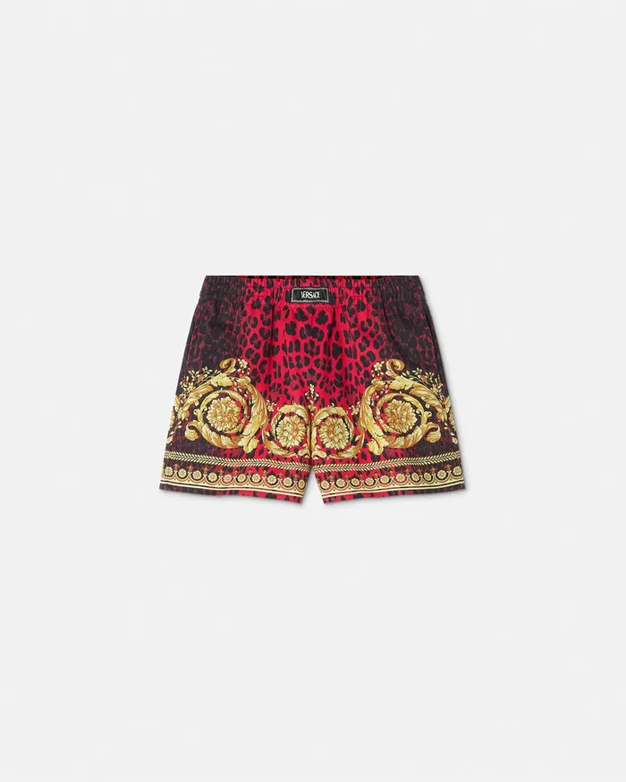 Versace Pants Kids Wild Barocco Gabardine Shorts Printred