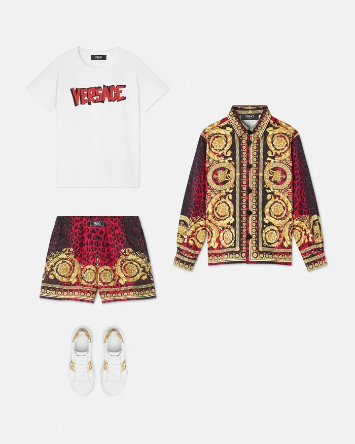 Versace Pants Kids Wild Barocco Gabardine Shorts Printred