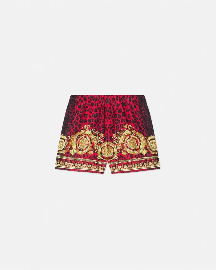 Versace Pants Kids Wild Barocco Gabardine Shorts Printred