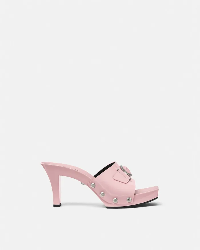 Versace Sandals Women Medusa Buckle Patent Clogs 60 Mm Light Pink
