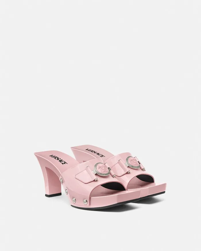 Versace Sandals Women Medusa Buckle Patent Clogs 60 Mm Light Pink