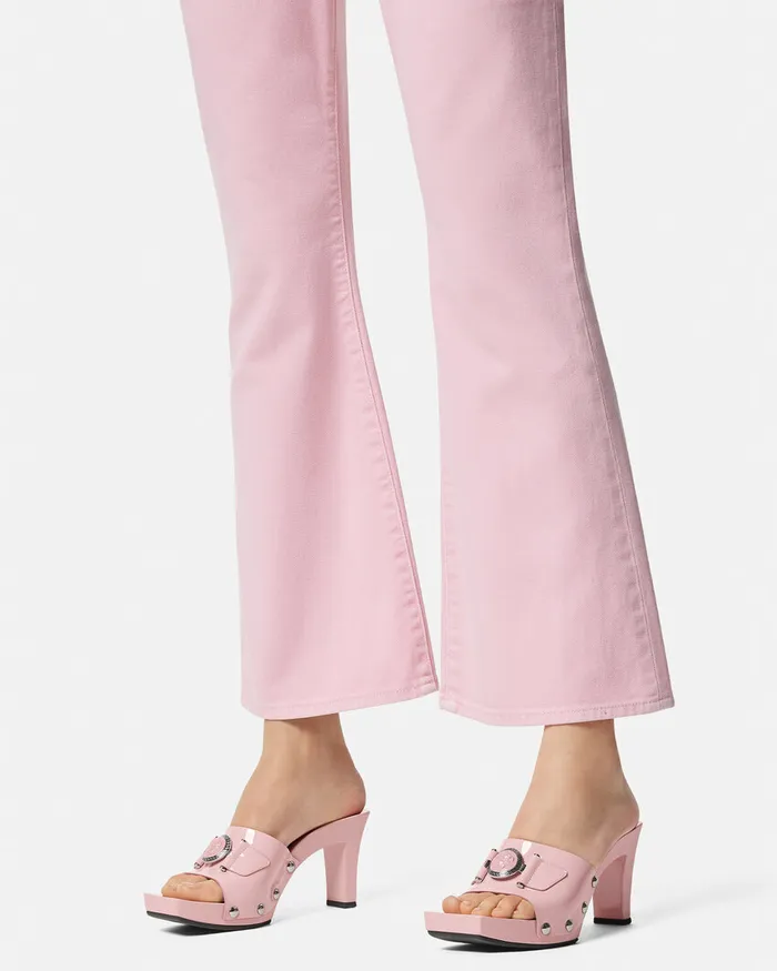 Versace Sandals Women Medusa Buckle Patent Clogs 60 Mm Light Pink