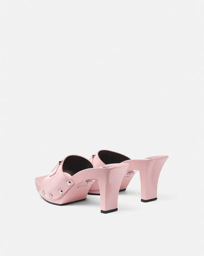 Versace Sandals Women Medusa Buckle Patent Clogs 60 Mm Light Pink