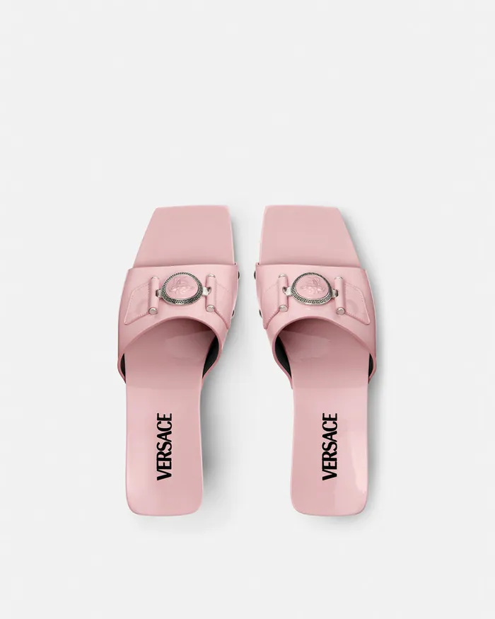 Versace Sandals Women Medusa Buckle Patent Clogs 60 Mm Light Pink