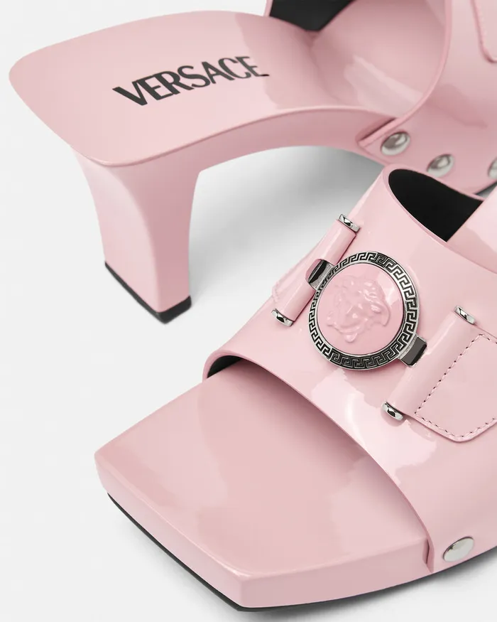 Versace Sandals Women Medusa Buckle Patent Clogs 60 Mm Light Pink