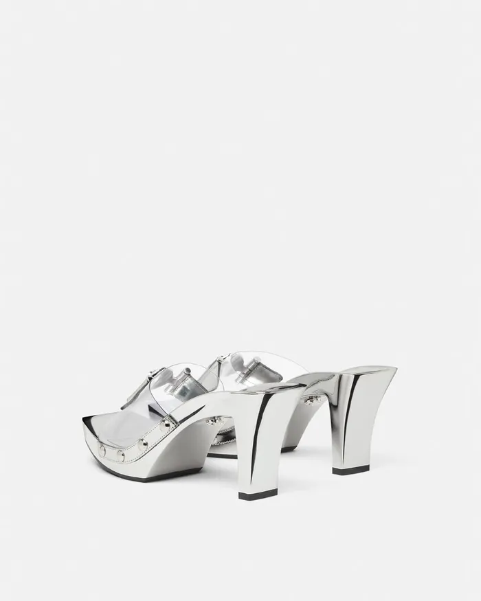 Versace Sandals Women Medusa Buckle Transparent Clogs 60 Mm Silver