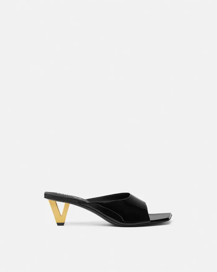 Versace Sandals Women V2025 Patent Mules 55 Mm Blackgold