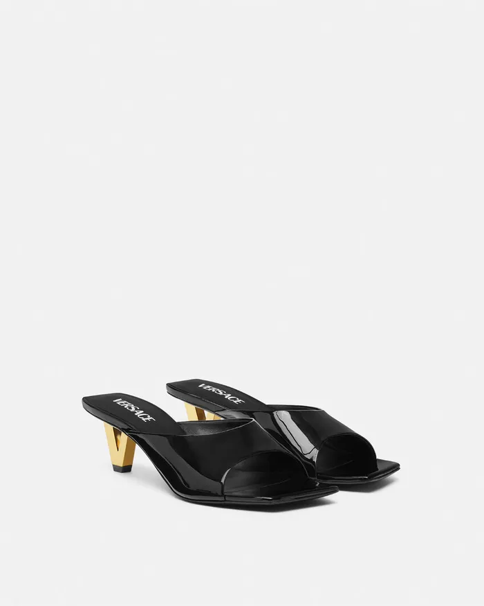 Versace Sandals Women V2025 Patent Mules 55 Mm Blackgold