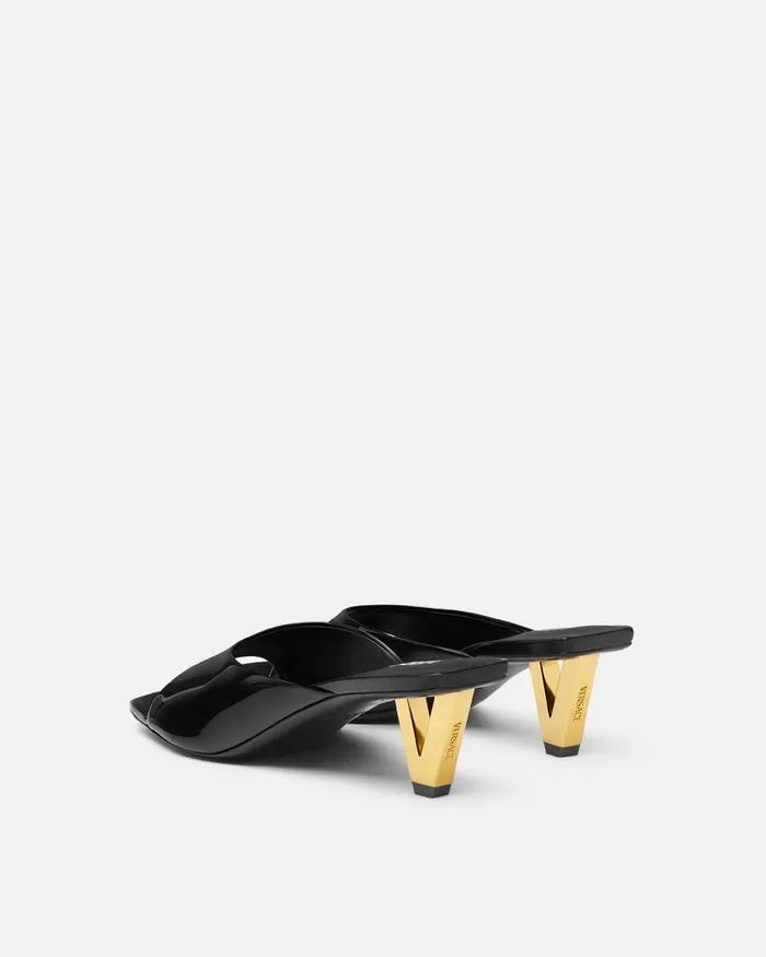 Versace Sandals Women V2025 Patent Mules 55 Mm Blackgold