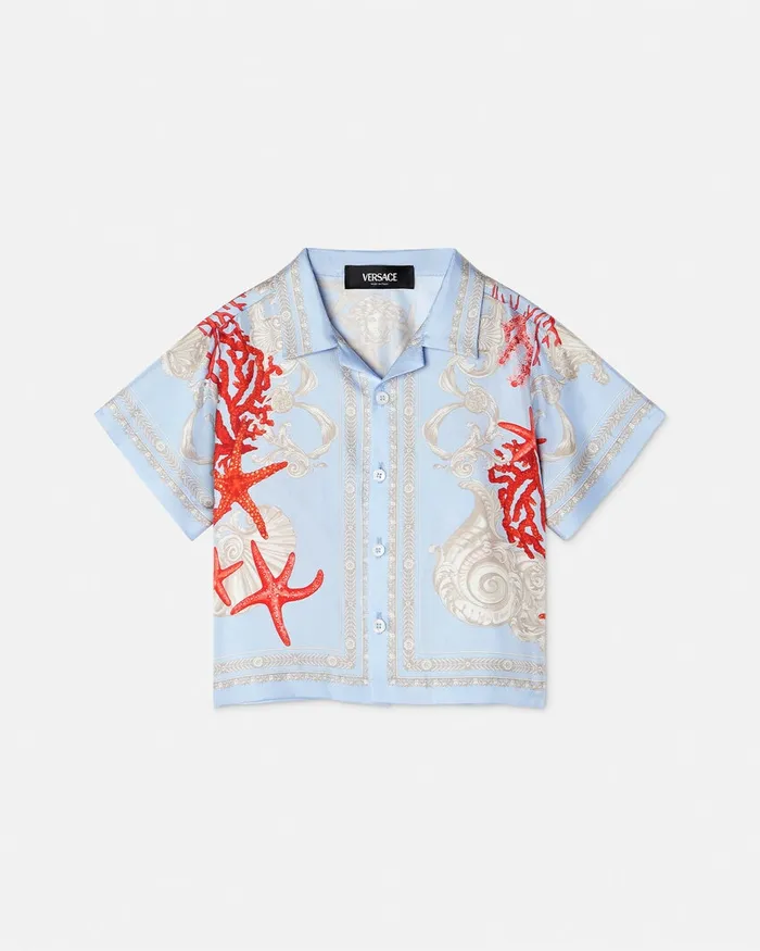 Versace Shirts and Tshirts Kids Barocco Sea Baby Silk Shirt Blueprint