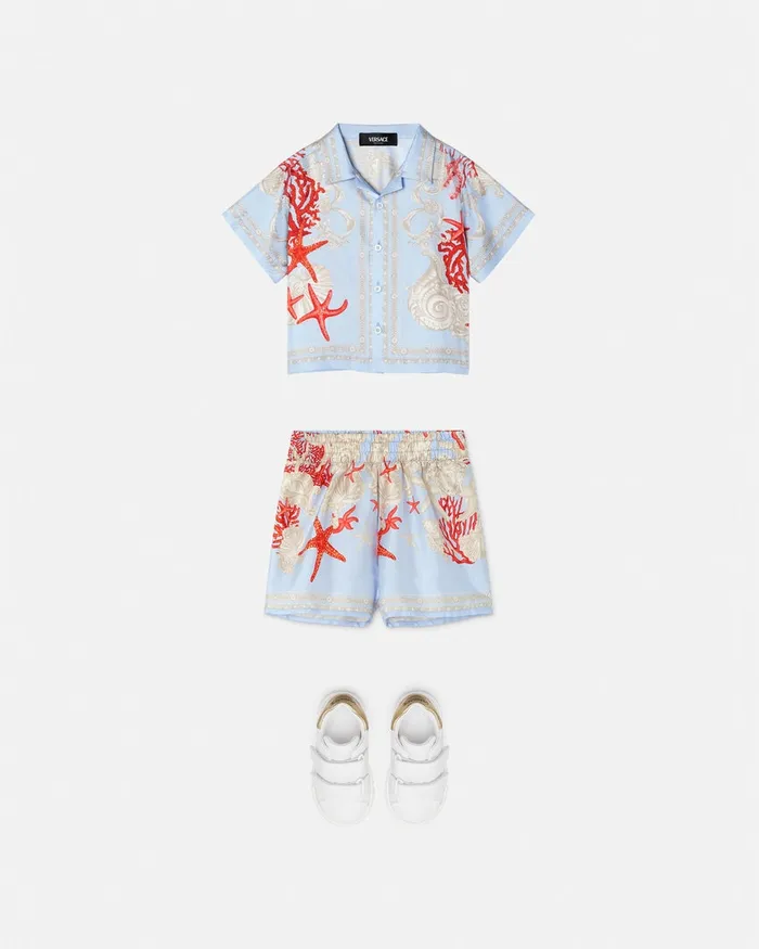 Versace Shirts and Tshirts Kids Barocco Sea Baby Silk Shirt Blueprint