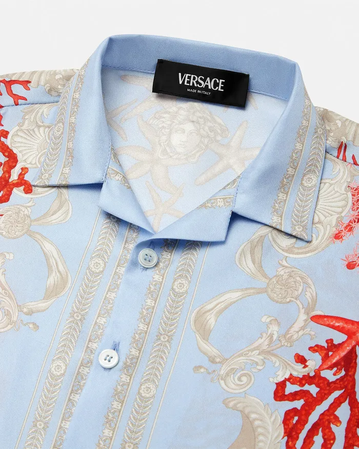 Versace Shirts and Tshirts Kids Barocco Sea Baby Silk Shirt Blueprint