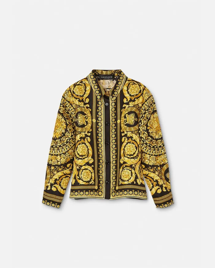 Versace Shirts and Tshirts Kids Barocco Silk Shirt Blackprint