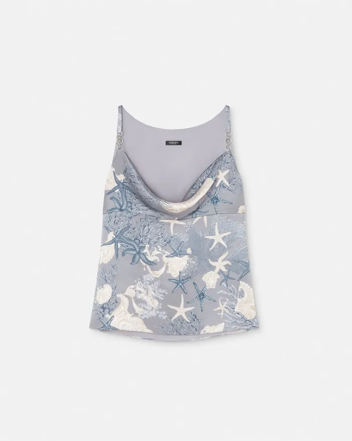 Versace Shirts and Tops Women Barocco Sea Silk Cowl Camisole Top Blueprint