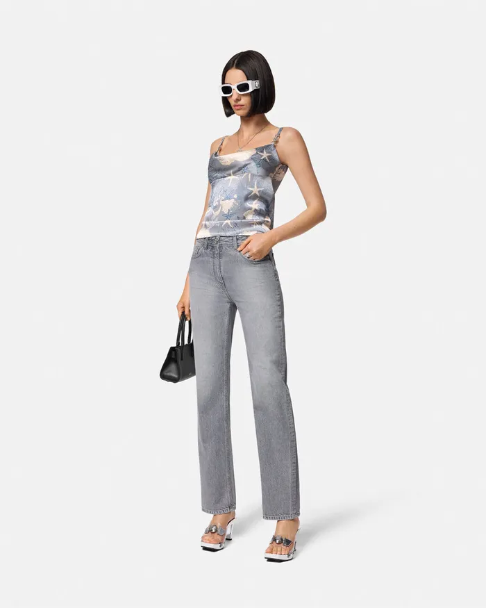 Versace Shirts and Tops Women Barocco Sea Silk Cowl Camisole Top Blueprint