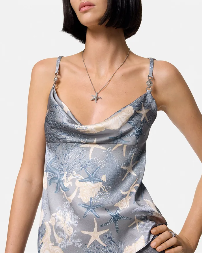 Versace Shirts and Tops Women Barocco Sea Silk Cowl Camisole Top Blueprint