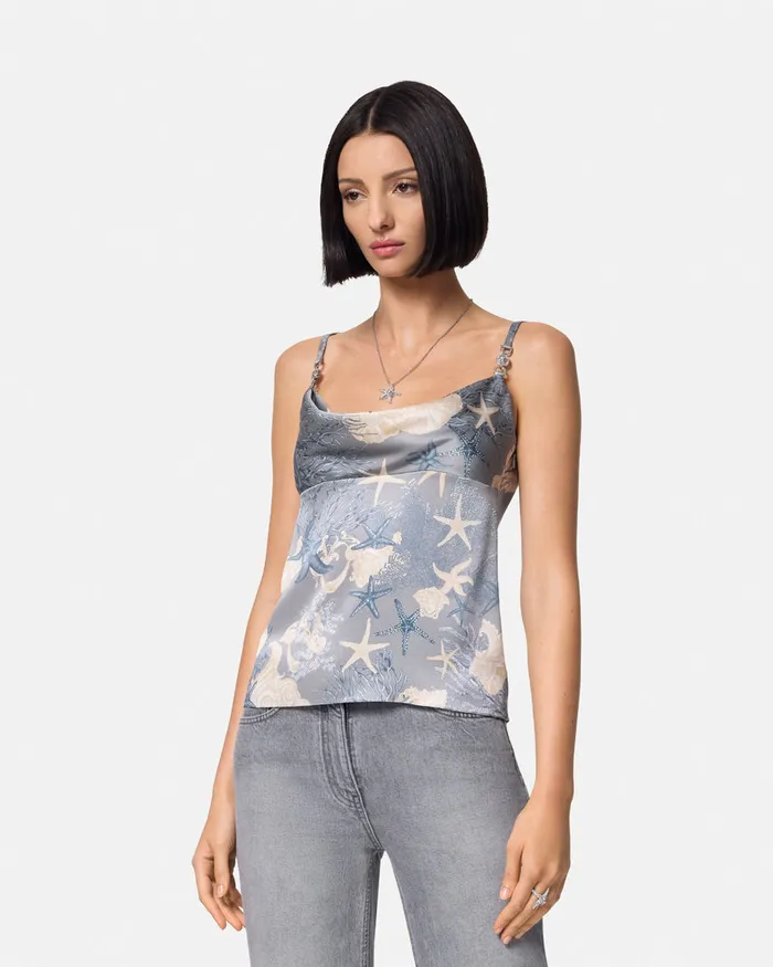 Versace Shirts and Tops Women Barocco Sea Silk Cowl Camisole Top Blueprint
