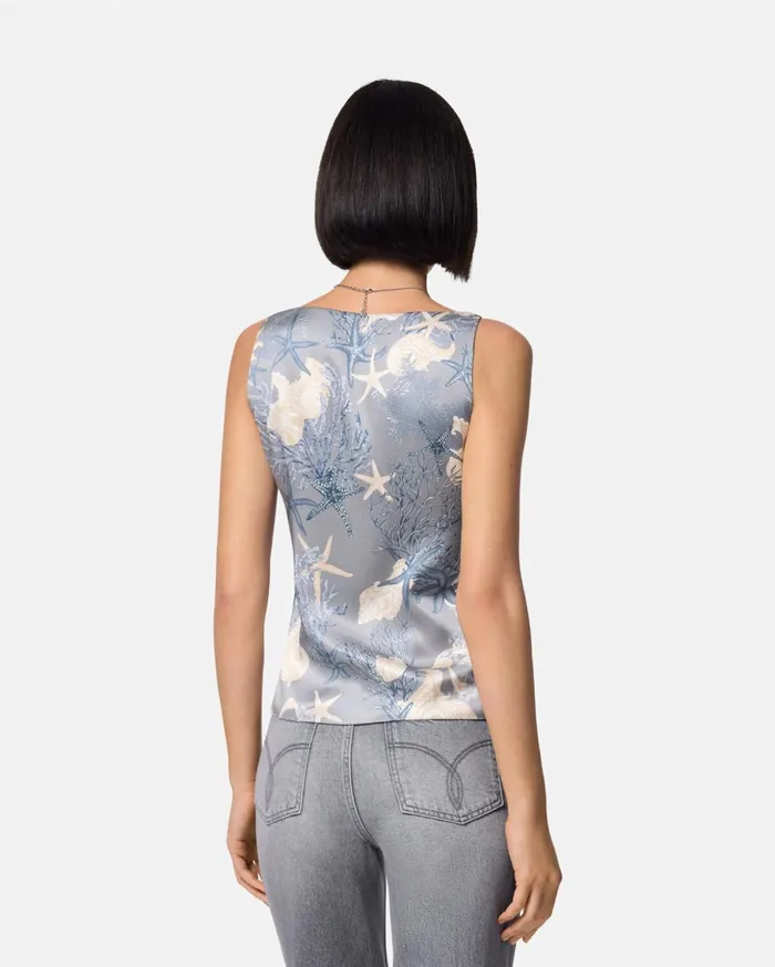 Versace Shirts and Tops Women Barocco Sea Silk Cowl Camisole Top Blueprint