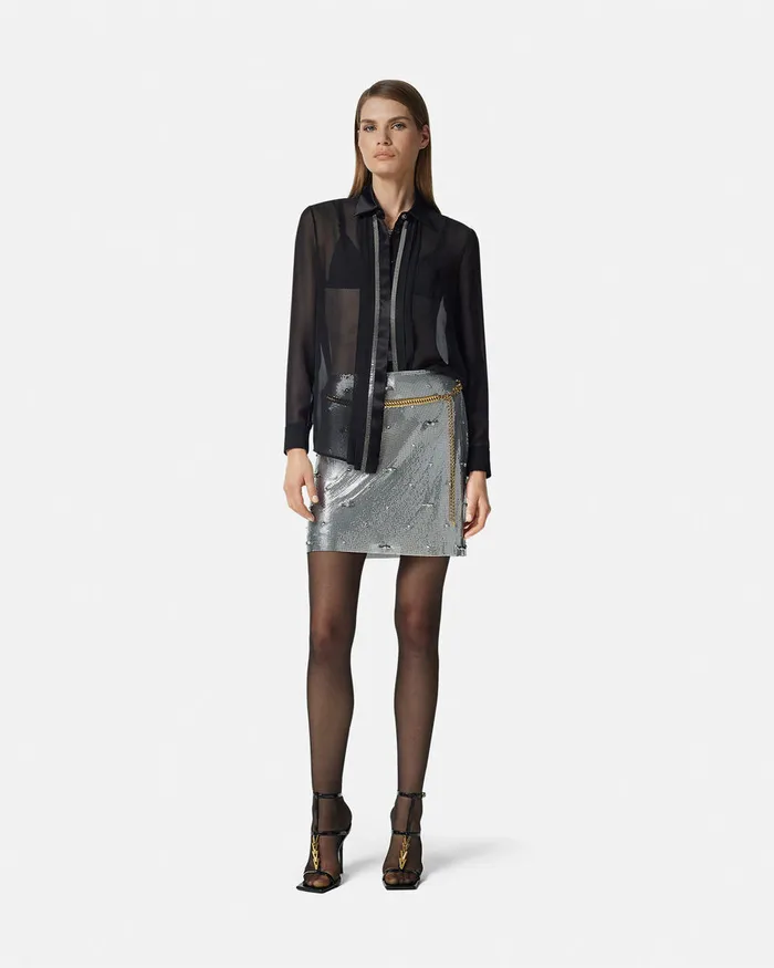Versace Shirts and Tops Women Metal Mesh GeorgetteSilk Shirt Black