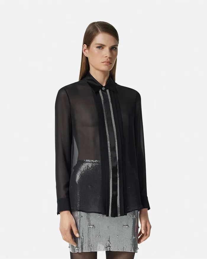 Versace Shirts and Tops Women Metal Mesh GeorgetteSilk Shirt Black