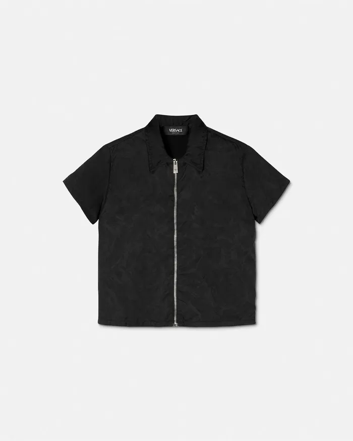 Versace Shirts Kids Barocco Jacquard Nylon Shirt Black
