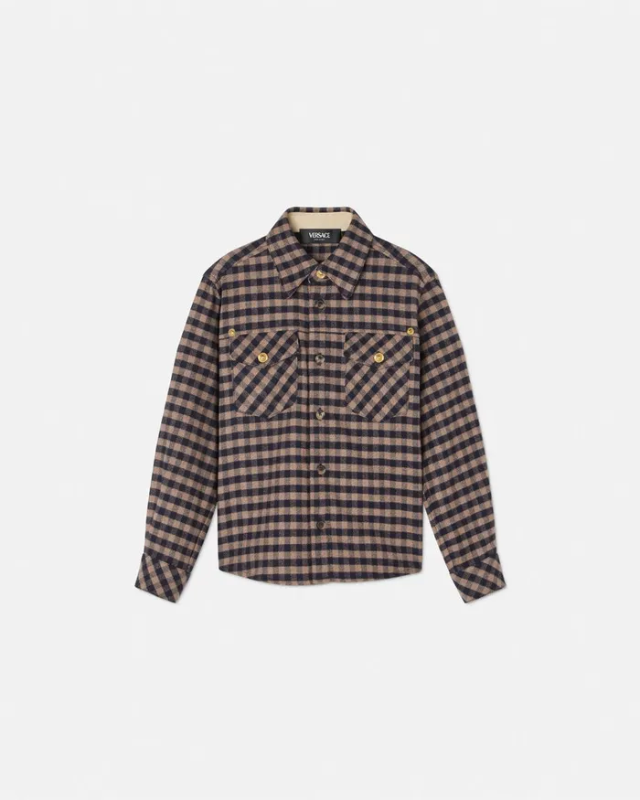 Versace Shirts Kids Checked Flannel Overshirt Brown