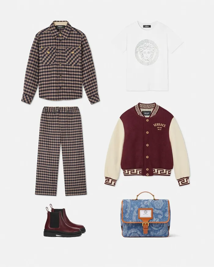 Versace Shirts Kids Checked Flannel Overshirt Brown