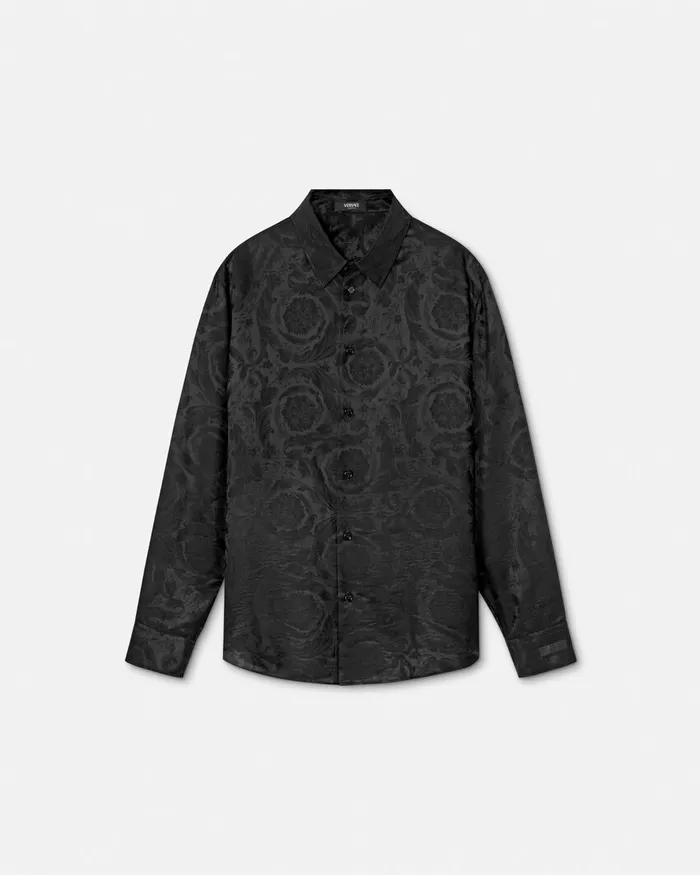 Versace Shirts Men Barocco Jacquard SilkBlend Shirt Black