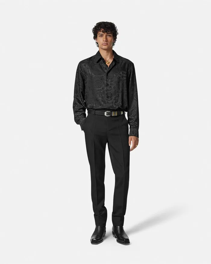 Versace Shirts Men Barocco Jacquard SilkBlend Shirt Black