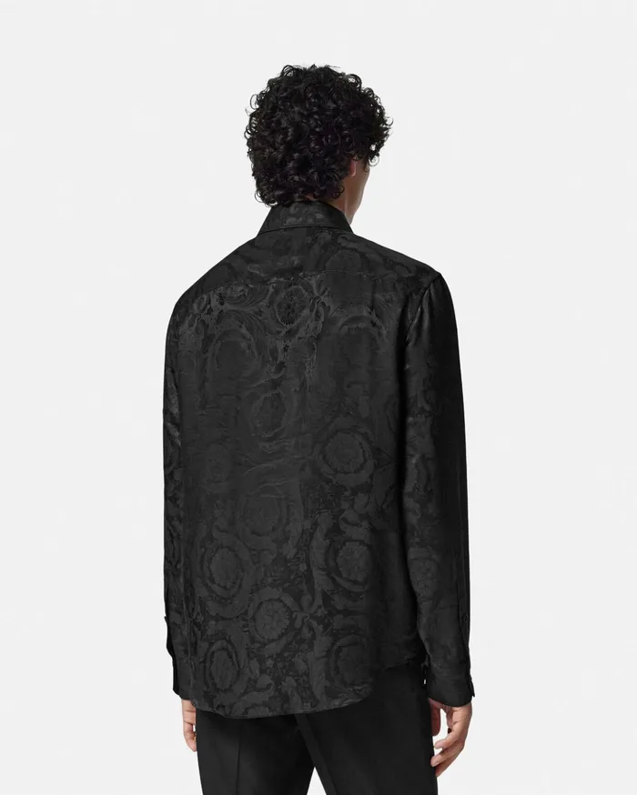 Versace Shirts Men Barocco Jacquard SilkBlend Shirt Black