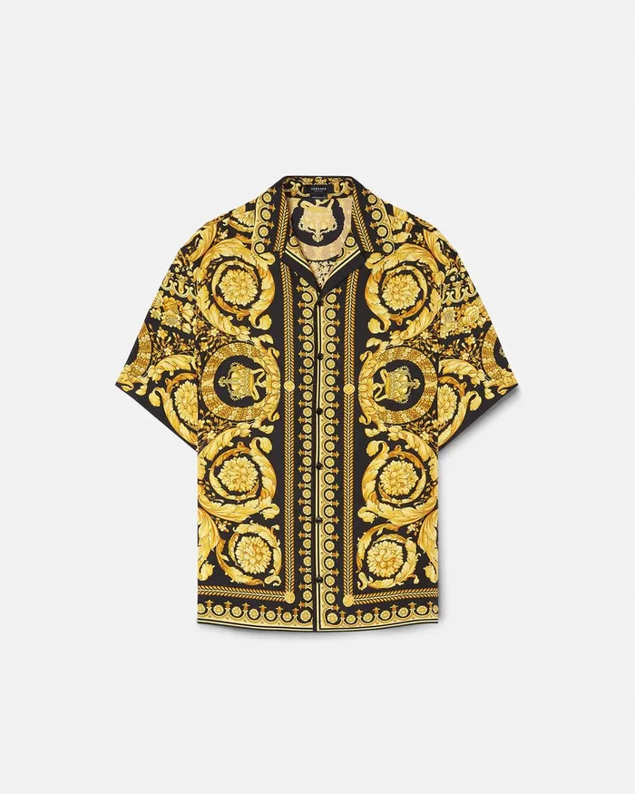 Versace Shirts Men Barocco Silk Shirt Blackprint