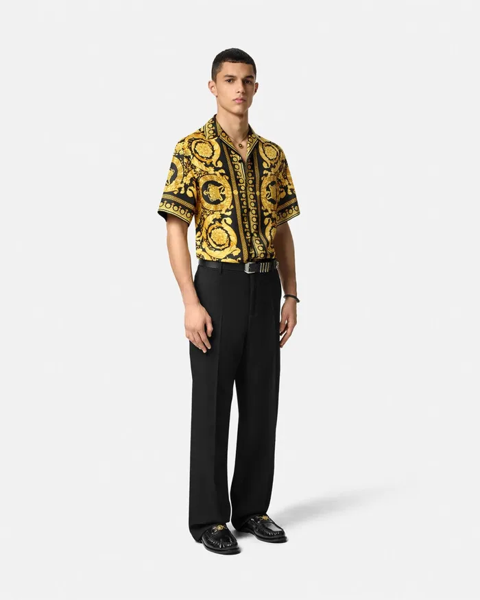 Versace Shirts Men Barocco Silk Shirt Blackprint