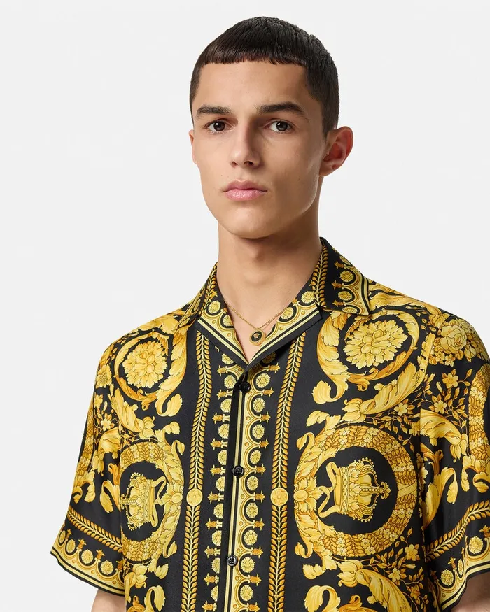 Versace Shirts Men Barocco Silk Shirt Blackprint