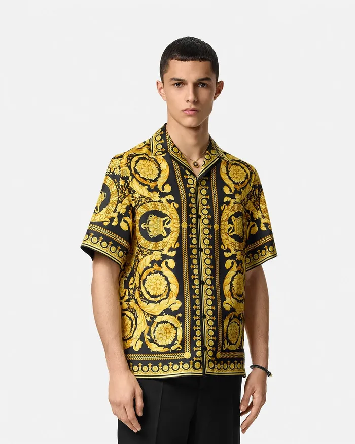 Versace Shirts Men Barocco Silk Shirt Blackprint