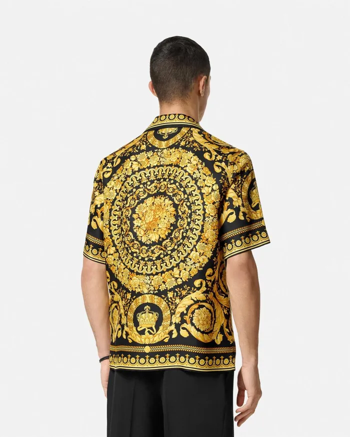 Versace Shirts Men Barocco Silk Shirt Blackprint