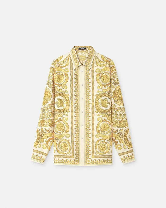 Versace Shirts Men Barocco Silk Shirt Yellowprint