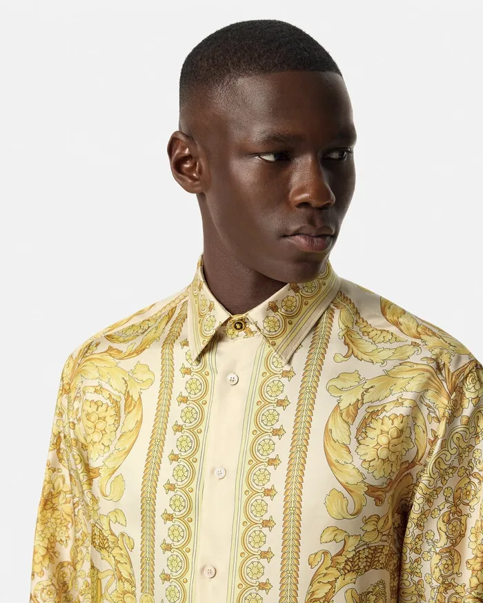 Versace Shirts Men Barocco Silk Shirt Yellowprint