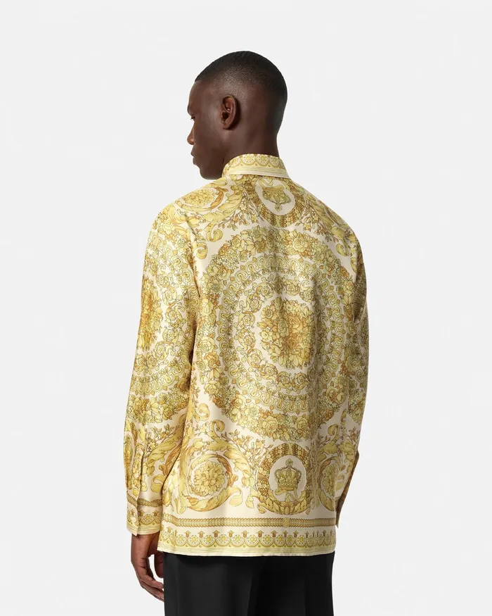 Versace Shirts Men Barocco Silk Shirt Yellowprint