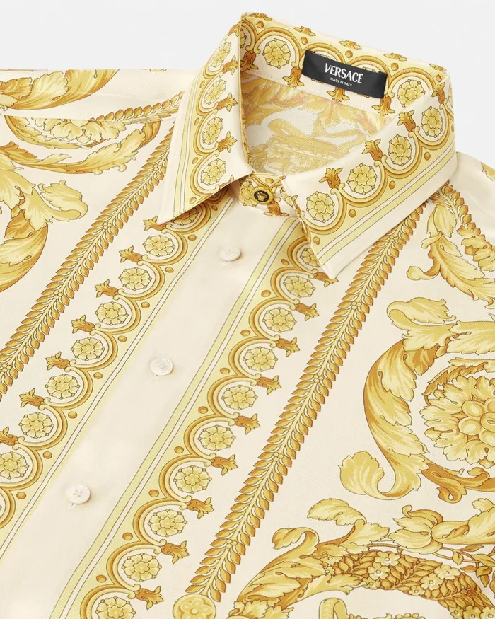 Versace Shirts Men Barocco Silk Shirt Yellowprint