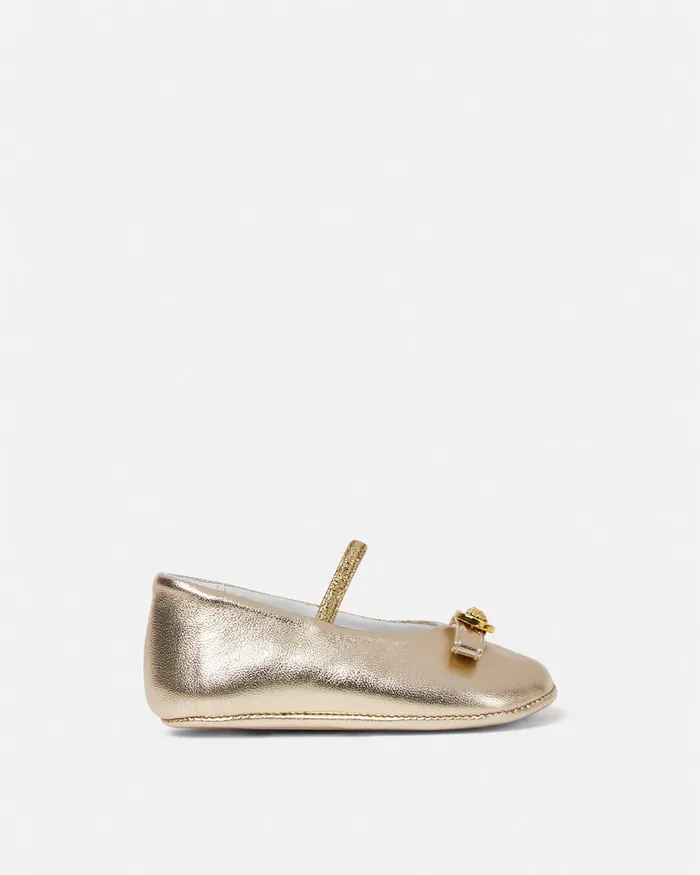 Versace Shoes and First Steps Kids Gianni Ribbon Baby Metallic Ballerinas Gold