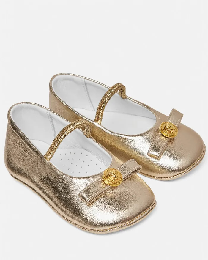 Versace Shoes and First Steps Kids Gianni Ribbon Baby Metallic Ballerinas Gold