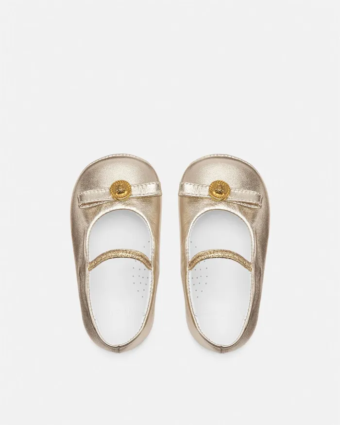 Versace Shoes and First Steps Kids Gianni Ribbon Baby Metallic Ballerinas Gold