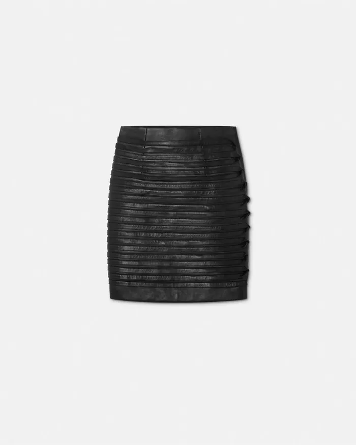 Versace Skirts Women Plong Leather Pencil Skirt Black