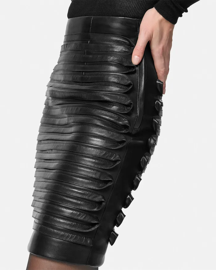 Versace Skirts Women Plong Leather Pencil Skirt Black