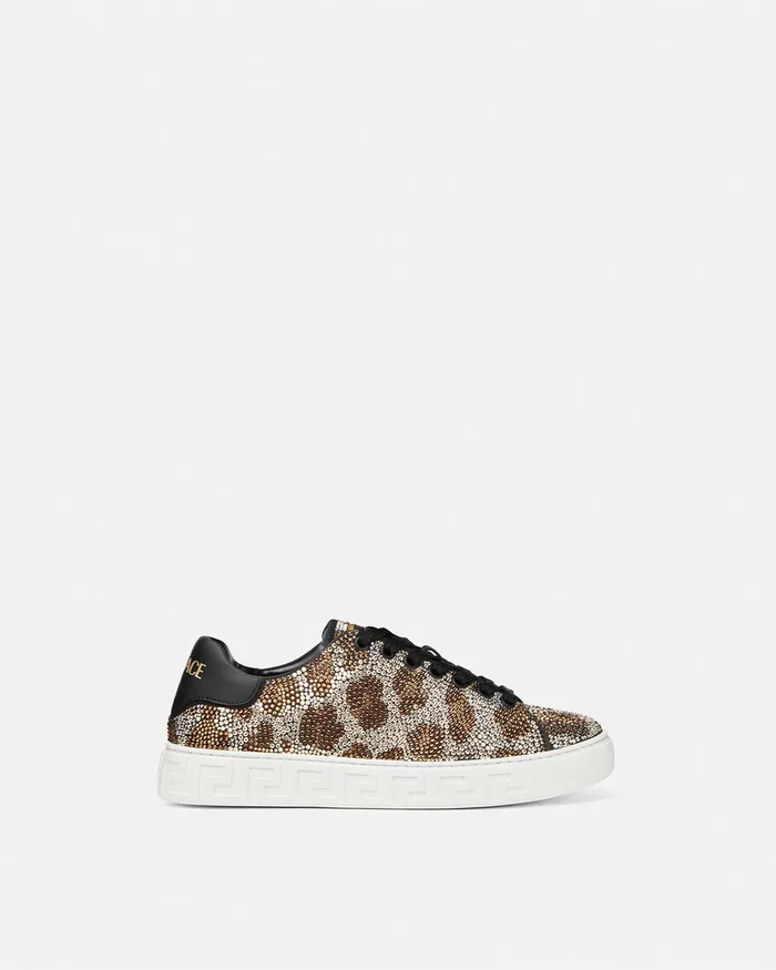 Versace Sneakers Women Crystal Leopard Greca Sneakers Animalier