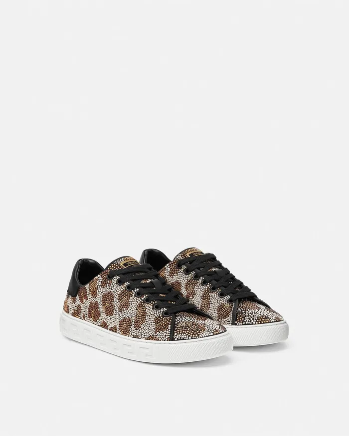 Versace Sneakers Women Crystal Leopard Greca Sneakers Animalier
