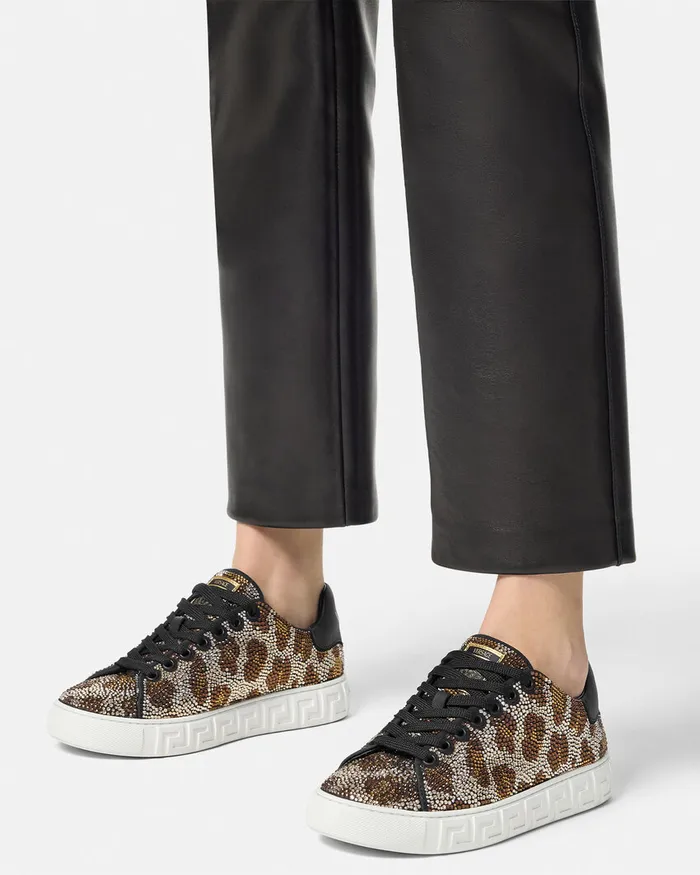 Versace Sneakers Women Crystal Leopard Greca Sneakers Animalier