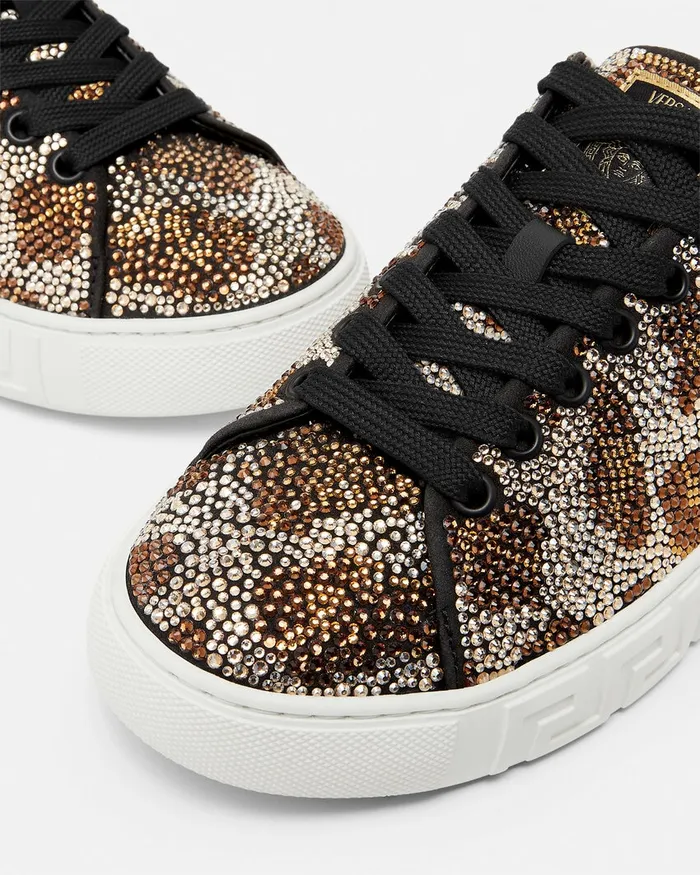 Versace Sneakers Women Crystal Leopard Greca Sneakers Animalier